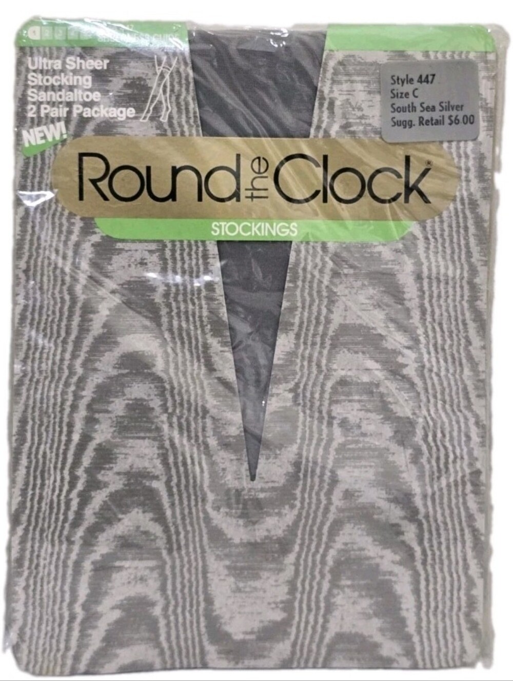 vintage 1987 ROUND THE CLOCK Style 447 Size C Sheer Gray Stockings MADE IN USA